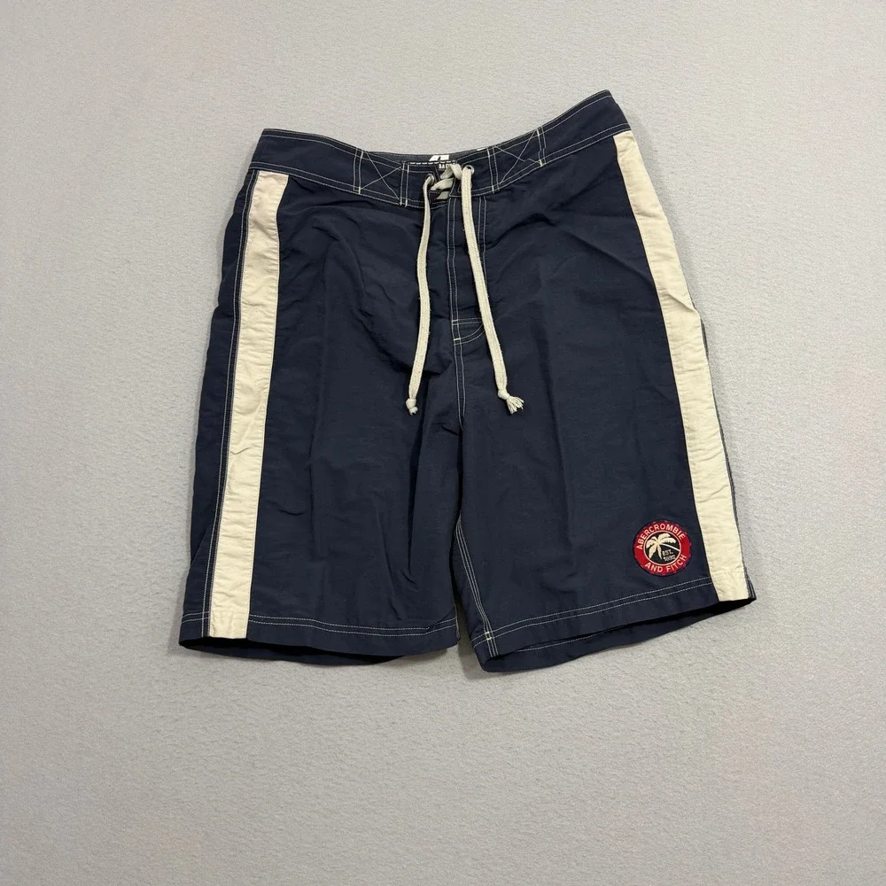 Vintage Abercrombie Board Shorts 38 Blue Reliable Outdoor Goods Side Stripe Y2K